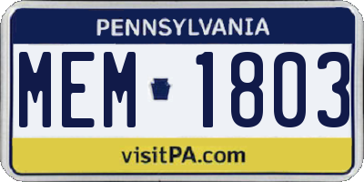 PA license plate MEM1803