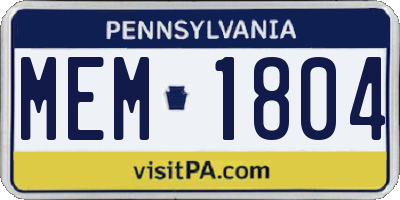 PA license plate MEM1804