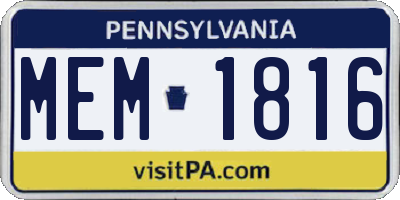 PA license plate MEM1816