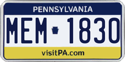 PA license plate MEM1830