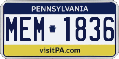 PA license plate MEM1836