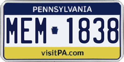 PA license plate MEM1838