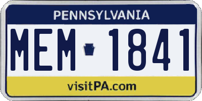 PA license plate MEM1841