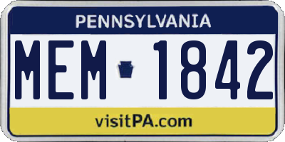 PA license plate MEM1842