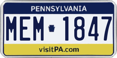 PA license plate MEM1847