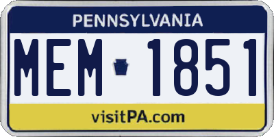 PA license plate MEM1851