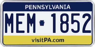 PA license plate MEM1852