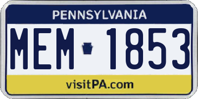 PA license plate MEM1853