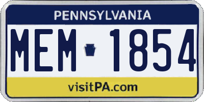 PA license plate MEM1854