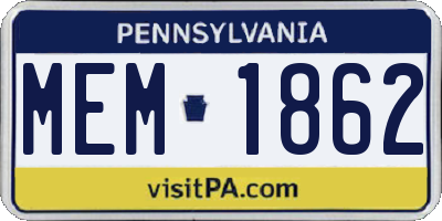 PA license plate MEM1862