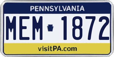 PA license plate MEM1872