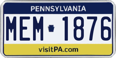 PA license plate MEM1876
