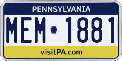PA license plate MEM1881