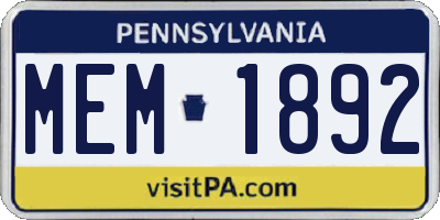 PA license plate MEM1892