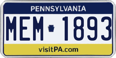 PA license plate MEM1893