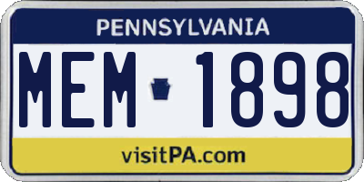 PA license plate MEM1898