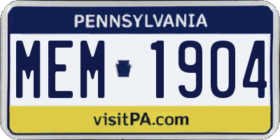 PA license plate MEM1904
