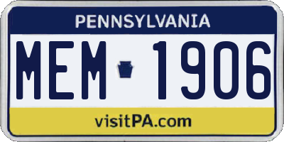 PA license plate MEM1906