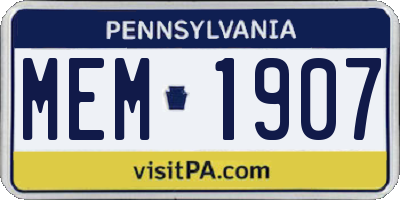 PA license plate MEM1907