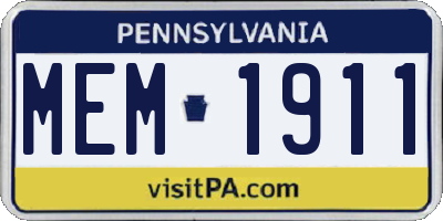 PA license plate MEM1911