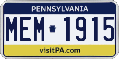 PA license plate MEM1915