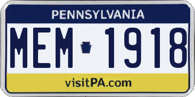 PA license plate MEM1918