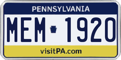 PA license plate MEM1920