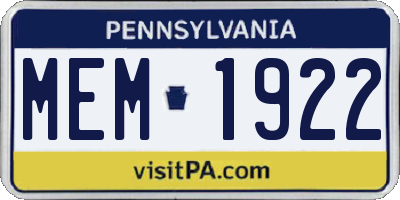 PA license plate MEM1922