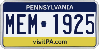 PA license plate MEM1925