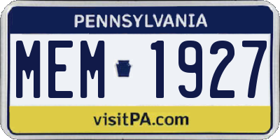 PA license plate MEM1927