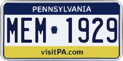 PA license plate MEM1929