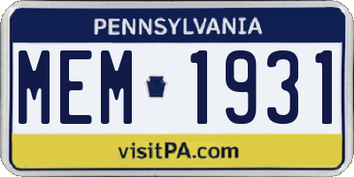 PA license plate MEM1931