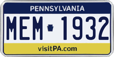 PA license plate MEM1932