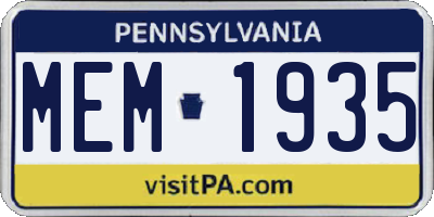 PA license plate MEM1935