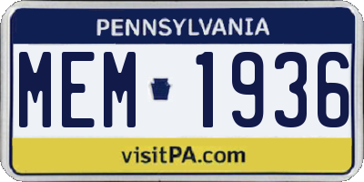 PA license plate MEM1936