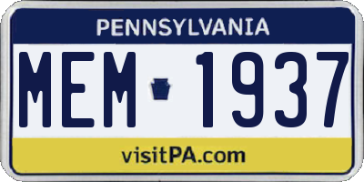 PA license plate MEM1937