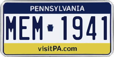 PA license plate MEM1941
