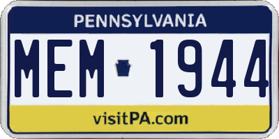 PA license plate MEM1944