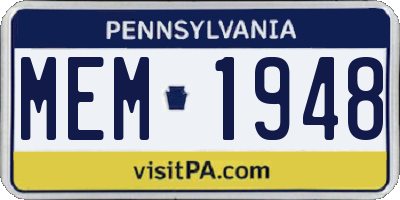 PA license plate MEM1948