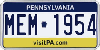 PA license plate MEM1954