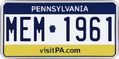 PA license plate MEM1961