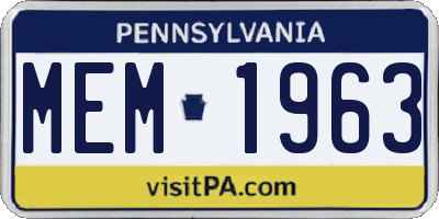 PA license plate MEM1963