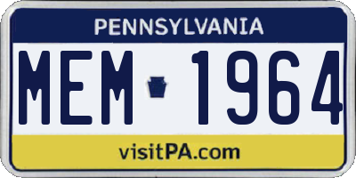 PA license plate MEM1964