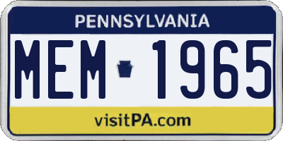 PA license plate MEM1965