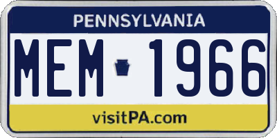 PA license plate MEM1966