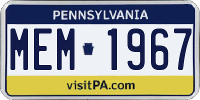 PA license plate MEM1967