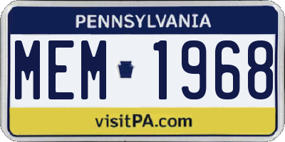 PA license plate MEM1968
