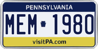PA license plate MEM1980