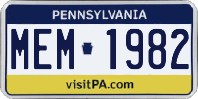 PA license plate MEM1982
