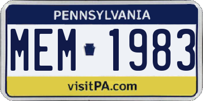 PA license plate MEM1983